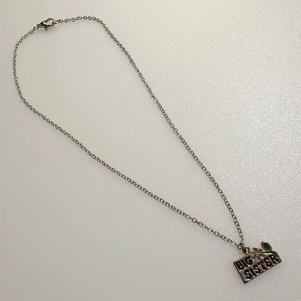 Big Sister Flower Accent 15” Silver Tone Necklace